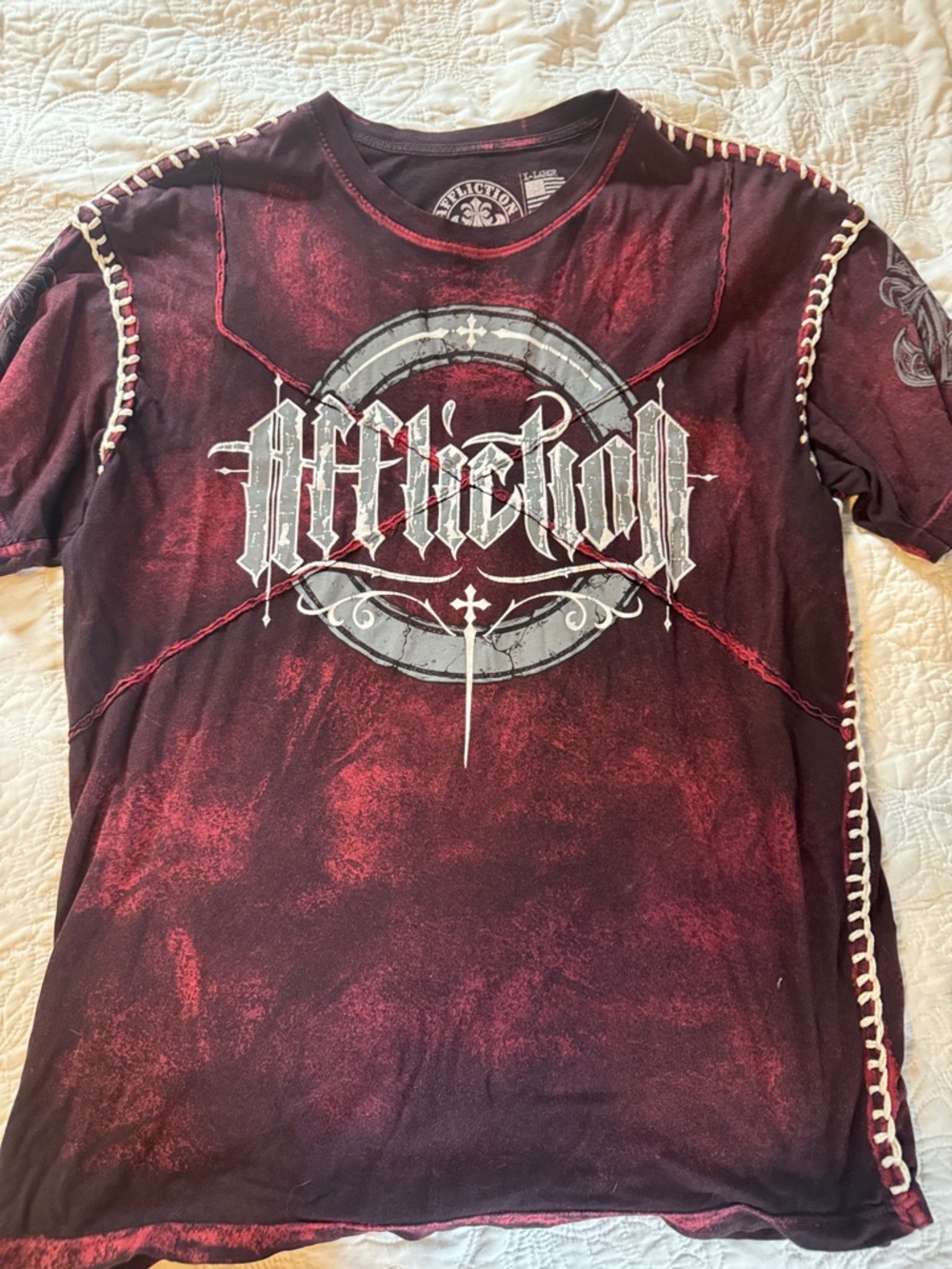 Affliction Men's Short Sleeve Graphic Tee - Black & Red with White Logo